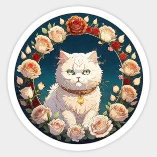 White Persian Cat Roses Sticker